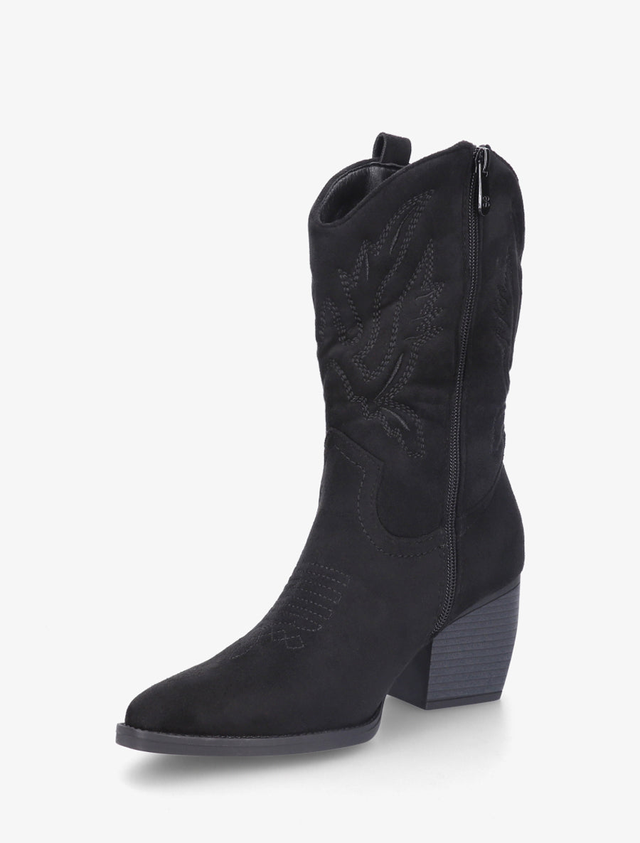 Bottines montantes style santiag - Noir - 3