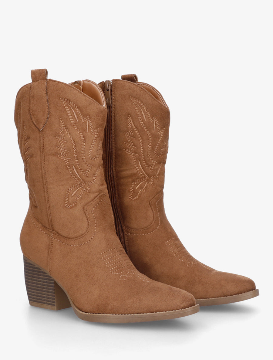 Bottines montantes style santiag - Camel - 4