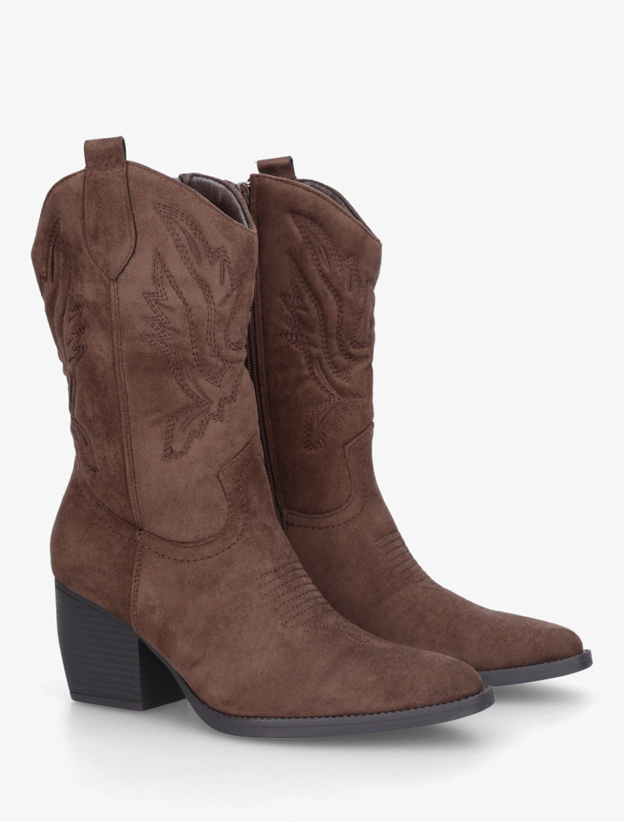 Bottines montantes style santiag - Marron - 4