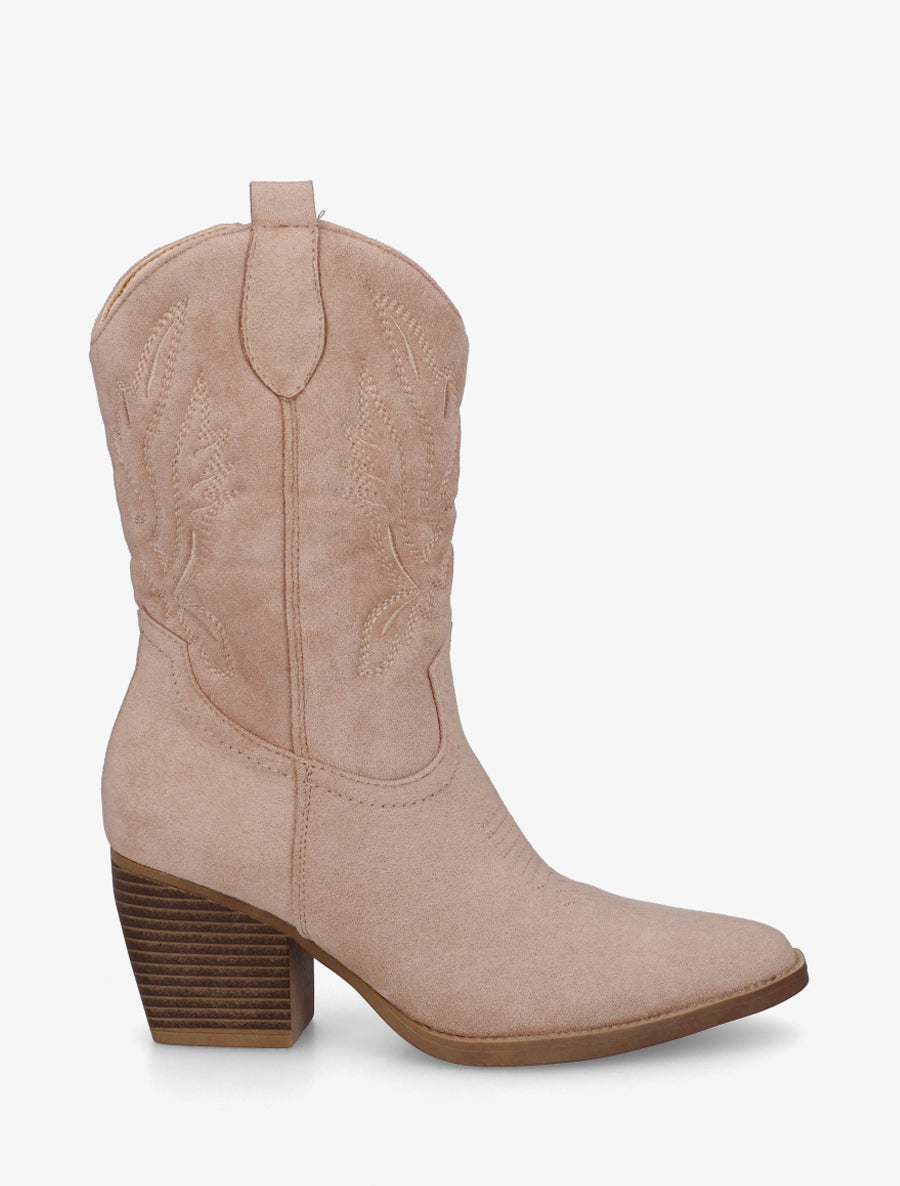 Bottines montantes style santiag - Beige - 1