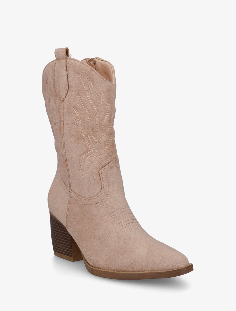 Bottines montantes style santiag - Beige - 2