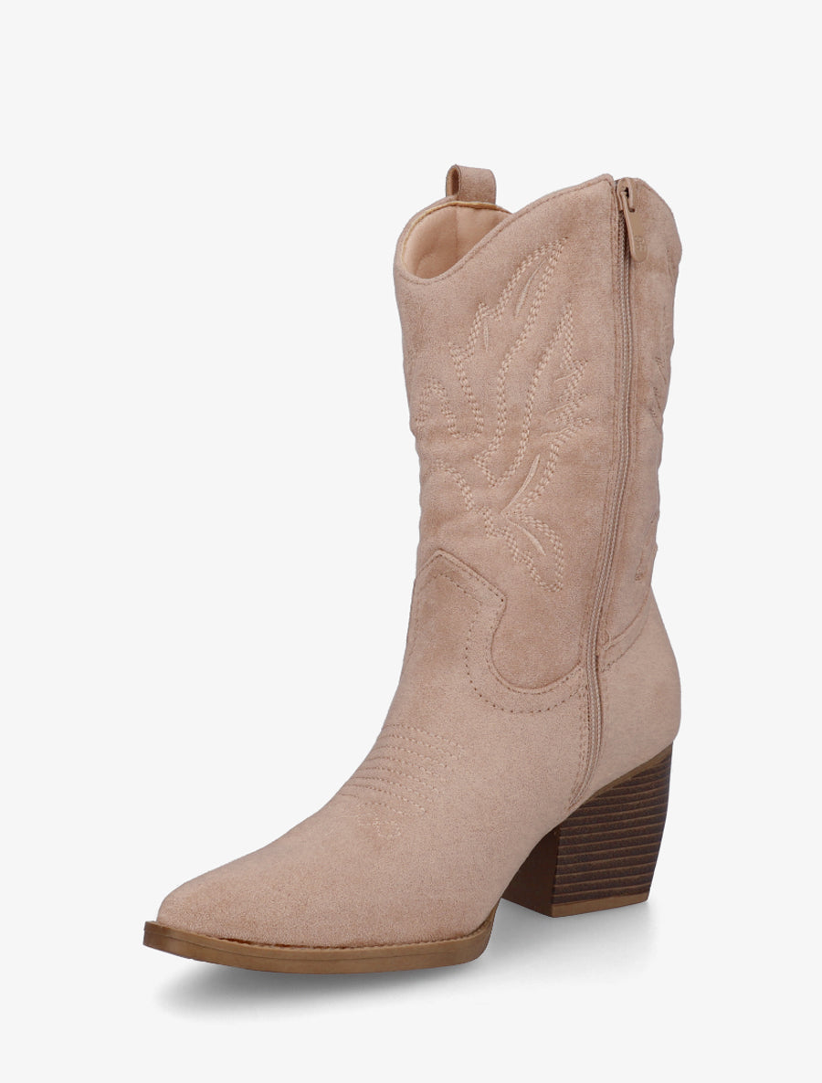 Bottines montantes style santiag - Beige - 3