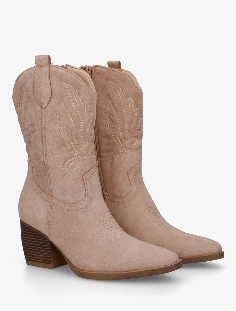 Bottines montantes style santiag - Beige - 4