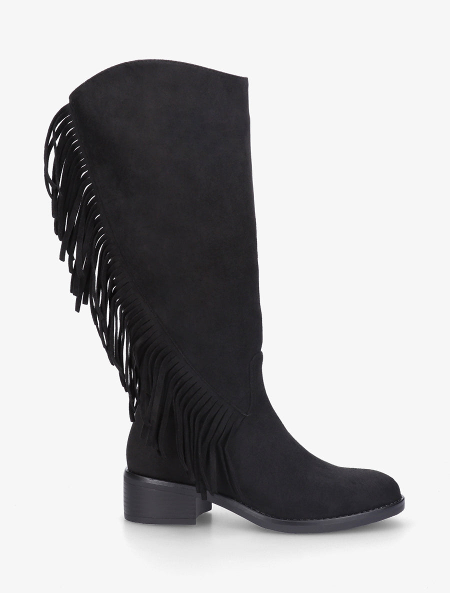 Bottes en suédine à franges - Noir - 1