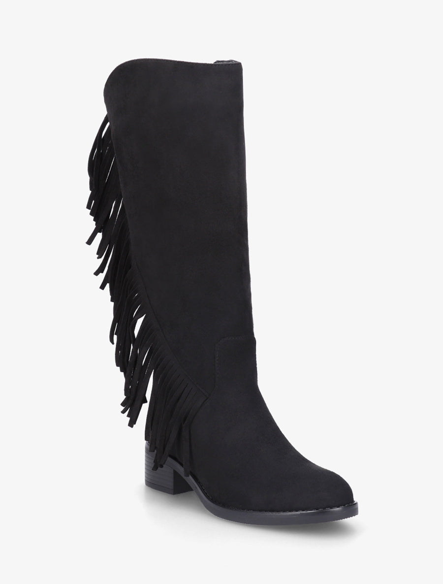 Bottes en suédine à franges - Noir - 2