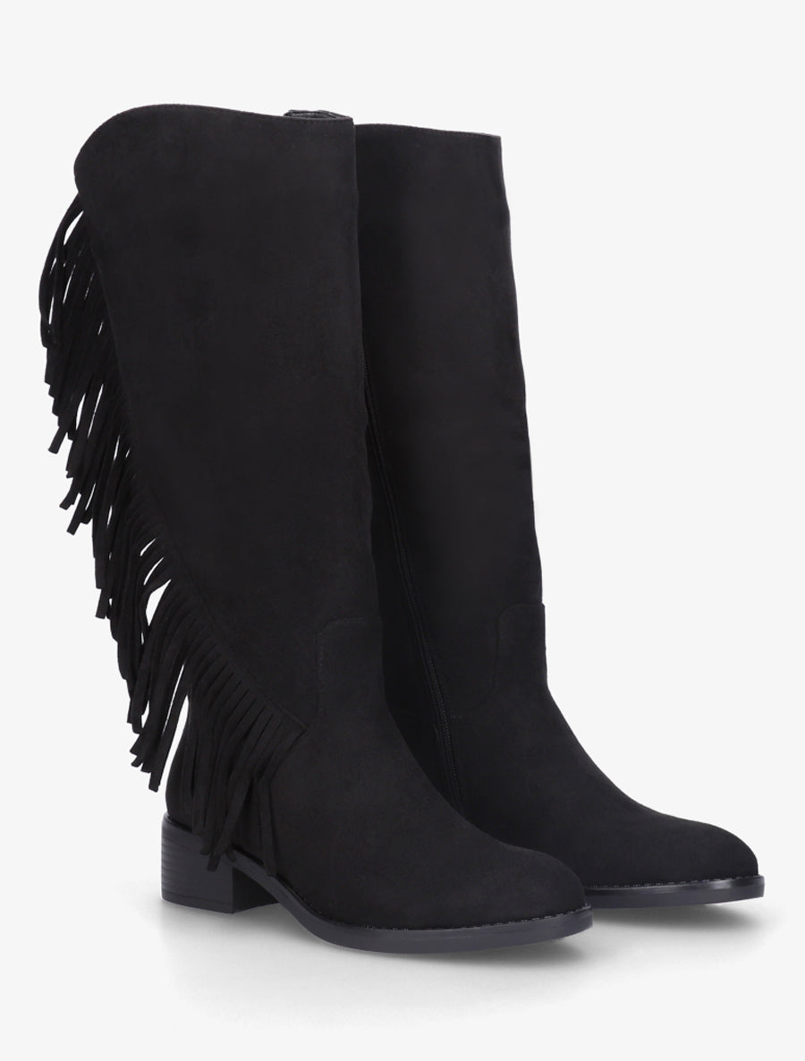 Bottes en suédine à franges - Noir - 4