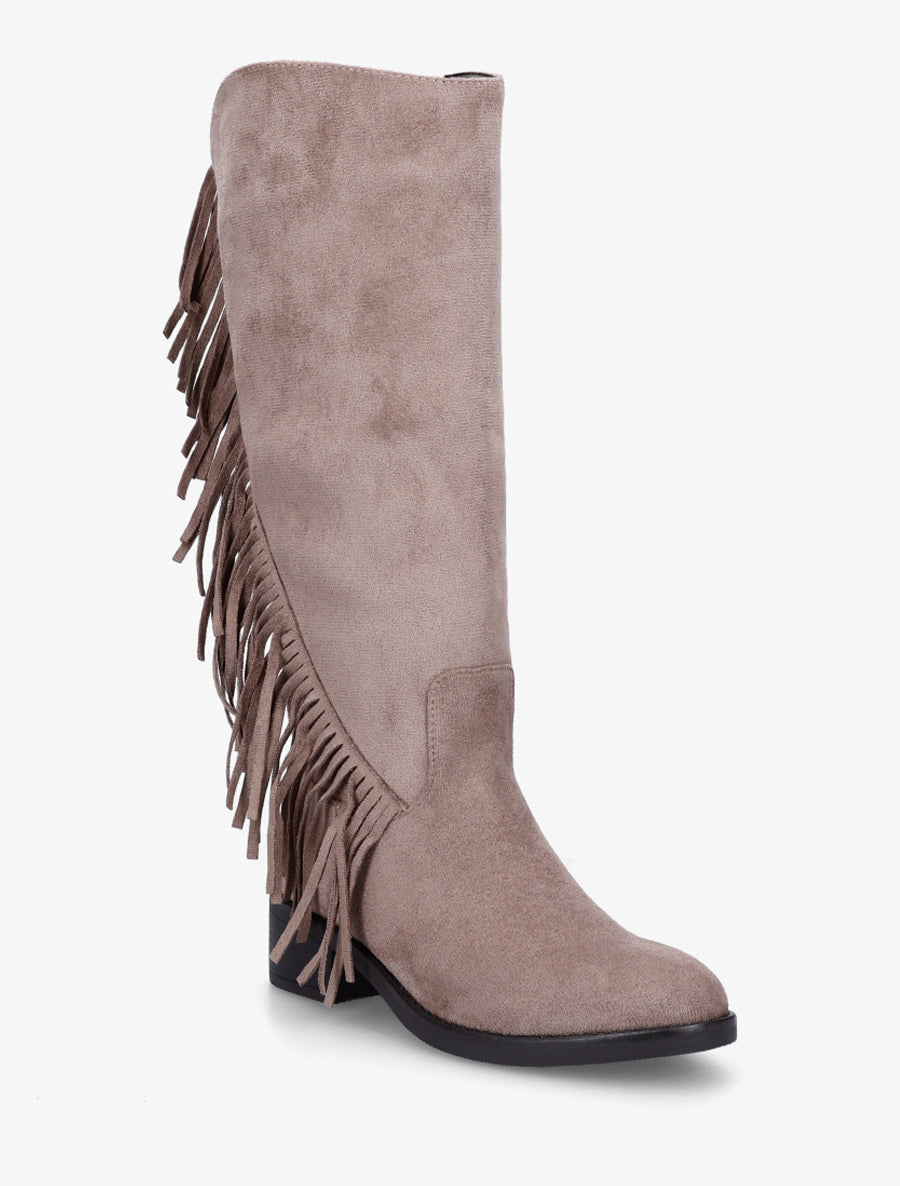 Bottes en suédine à franges - Taupe - 2