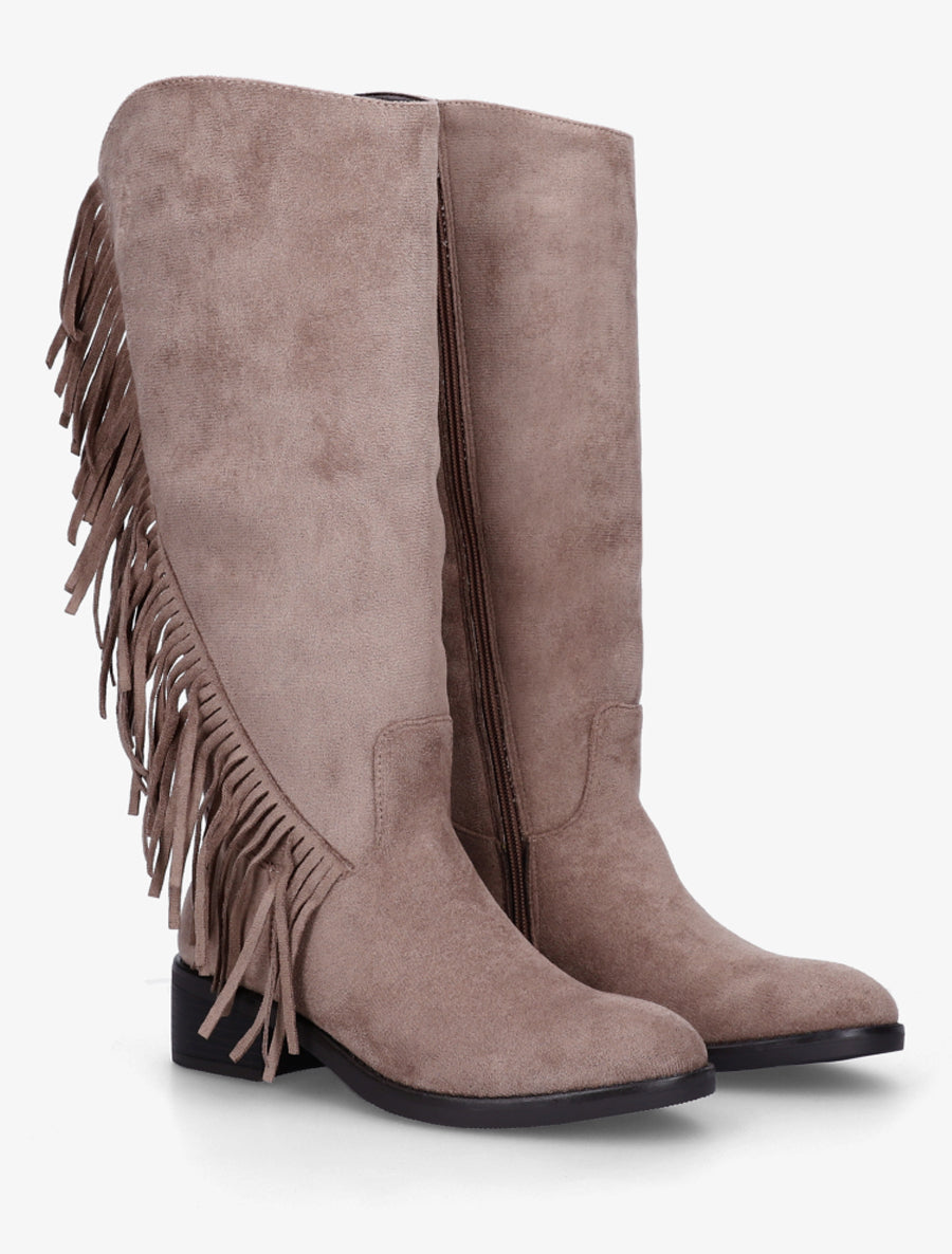 Bottes en suédine à franges - Taupe - 4