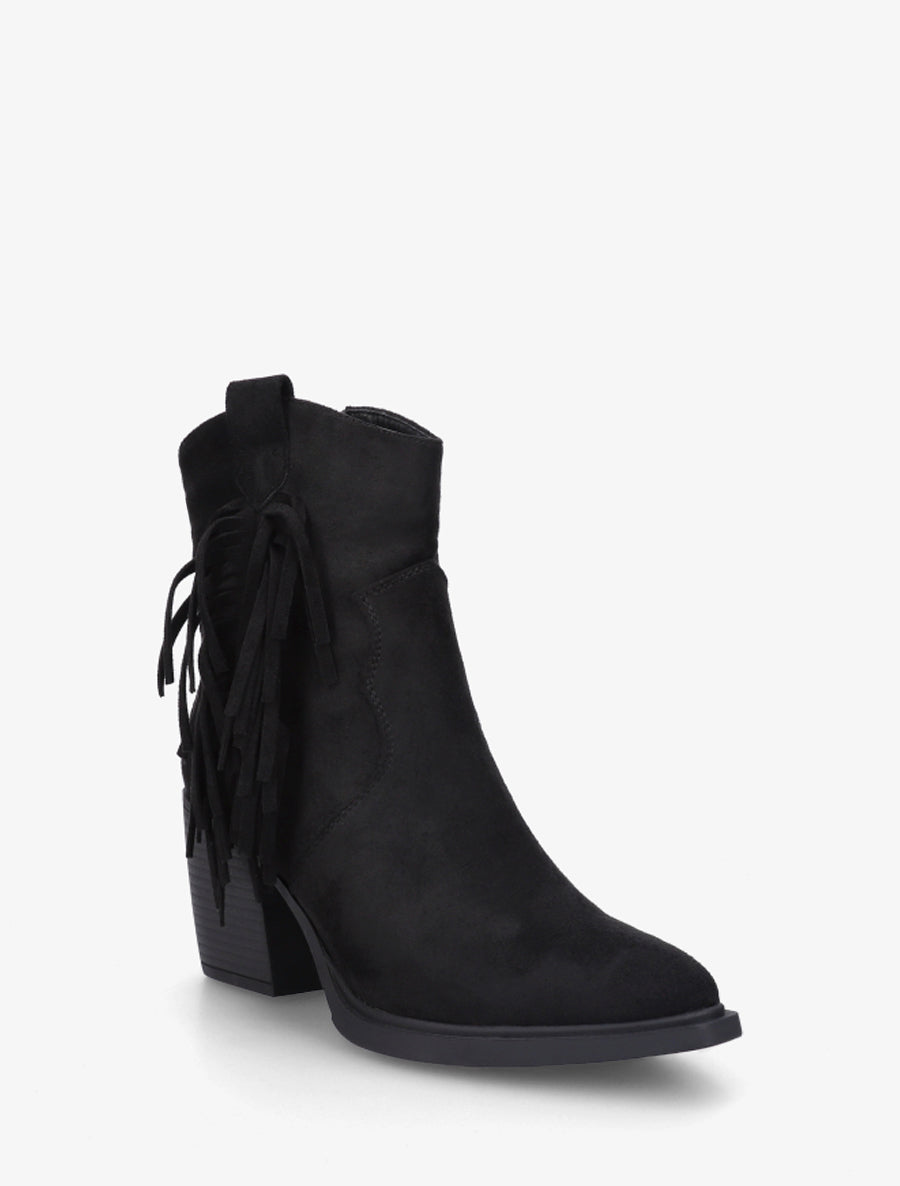 Bottines en suédine à bord à franges - Noir - 2