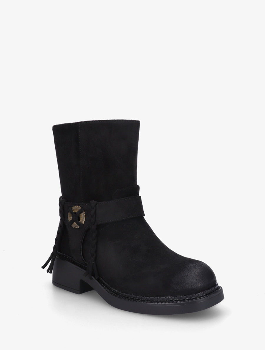 Bottines en suédine à détail tressé - Noir - 2