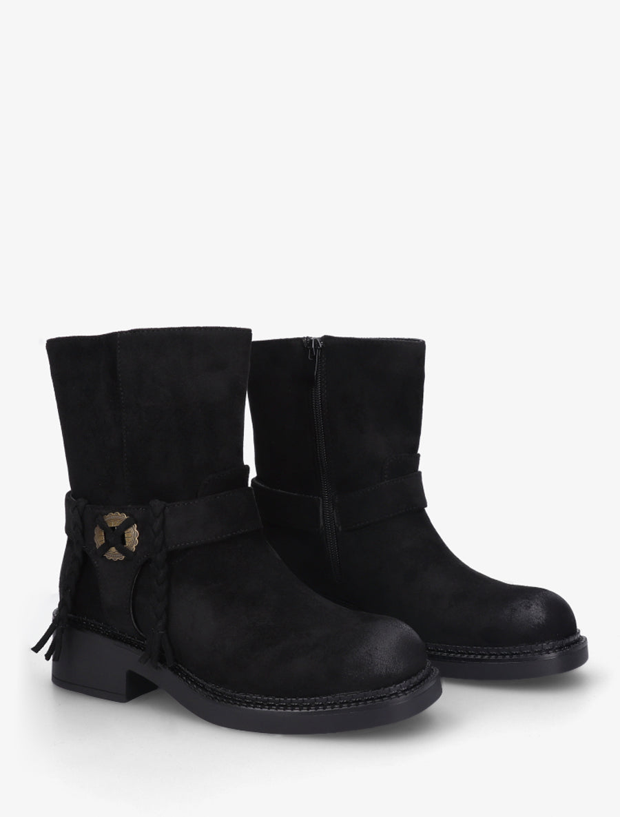 Bottines en suédine à détail tressé - Noir - 4