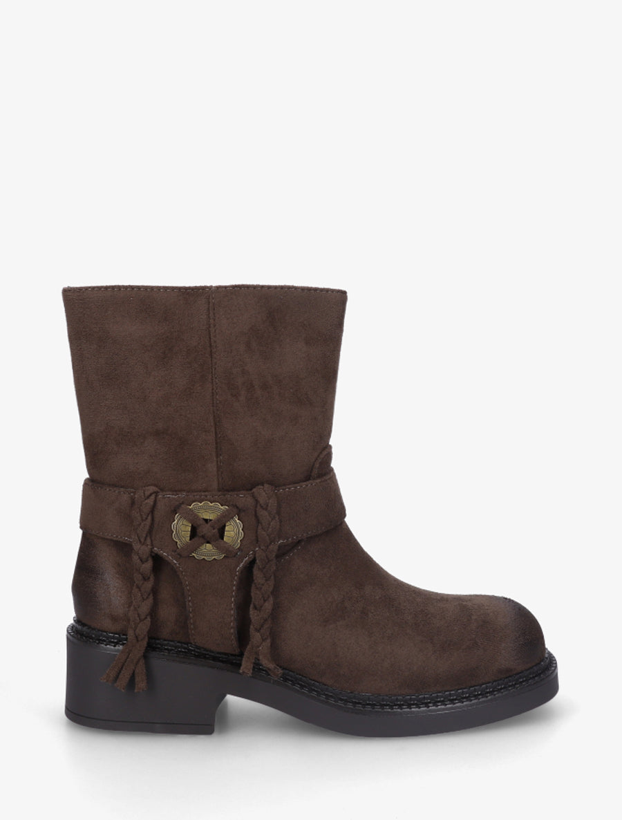 Bottines en suédine à détail tressé - Marron - 1