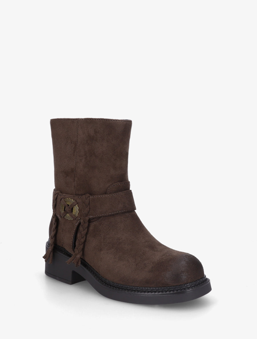 Bottines en suédine à détail tressé - Marron - 2