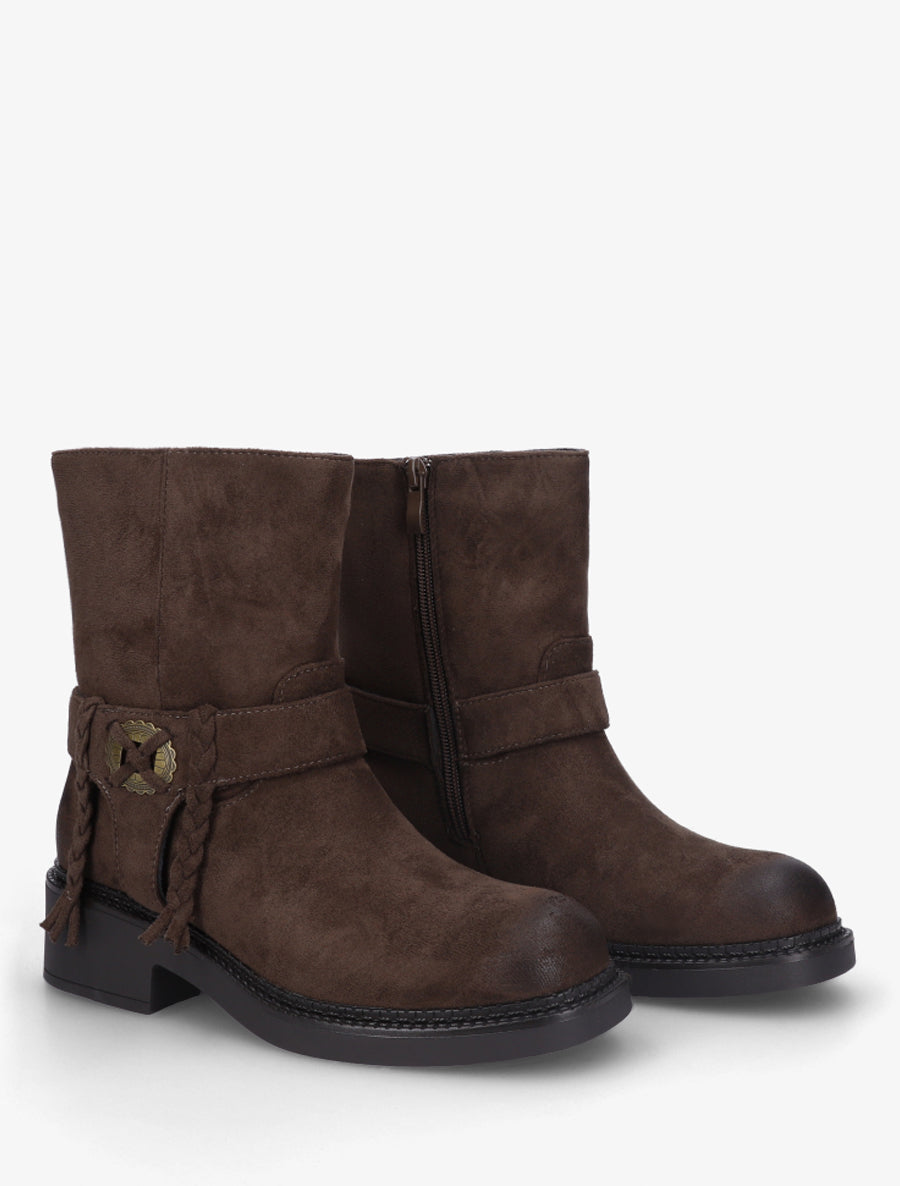 Bottines en suédine à détail tressé - Marron - 4