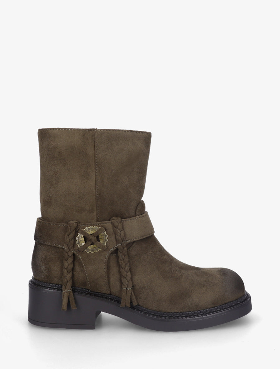 Bottines en suédine à détail tressé - Kaki - 1