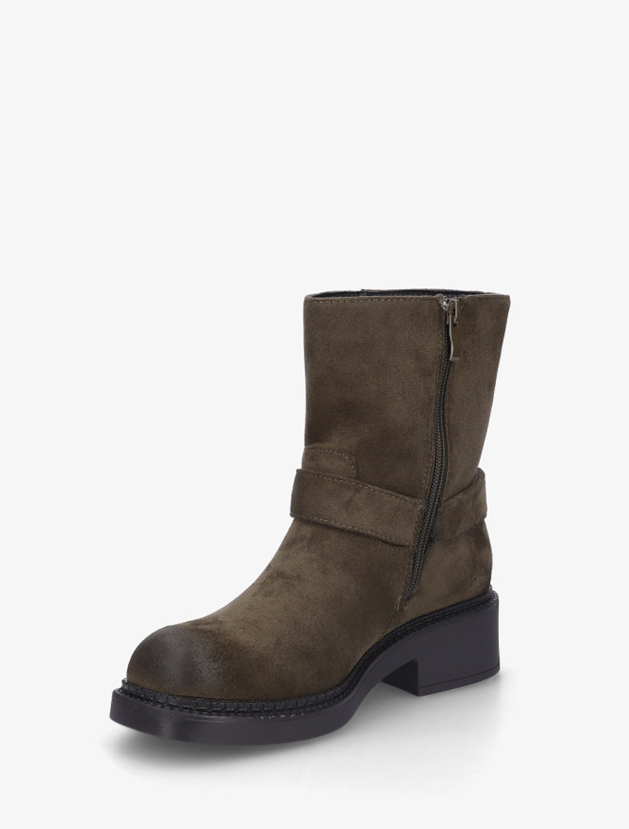 Bottines en suédine à détail tressé - Kaki - 3