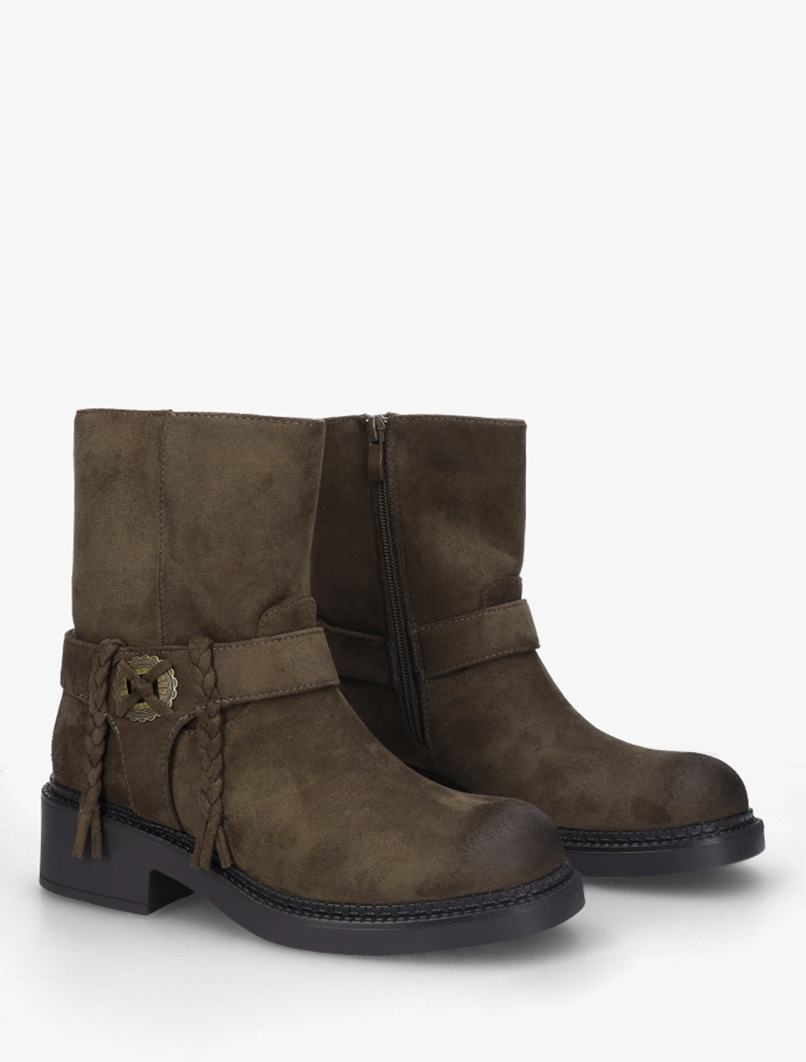 Bottines en suédine à détail tressé - Kaki - 4