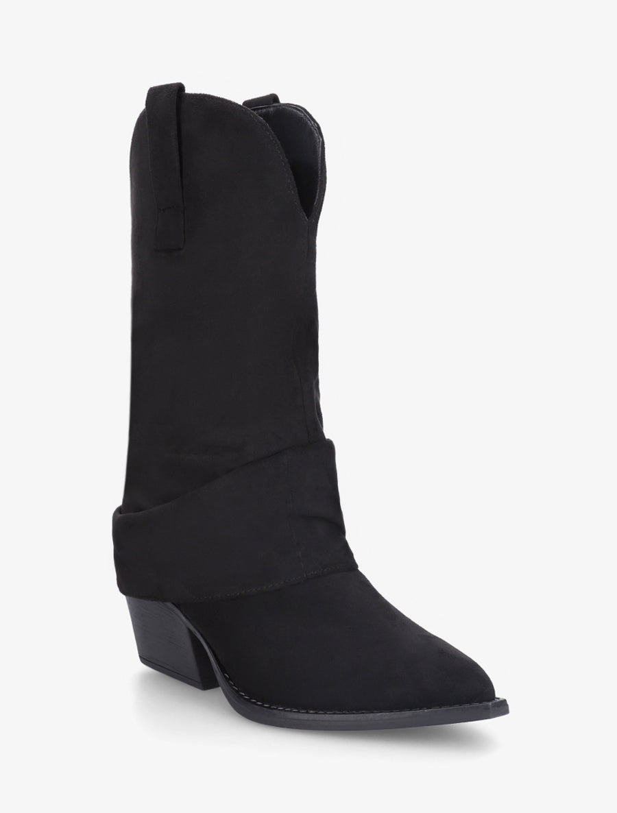 Bottines montantes à revers en suédine - Noir - 2