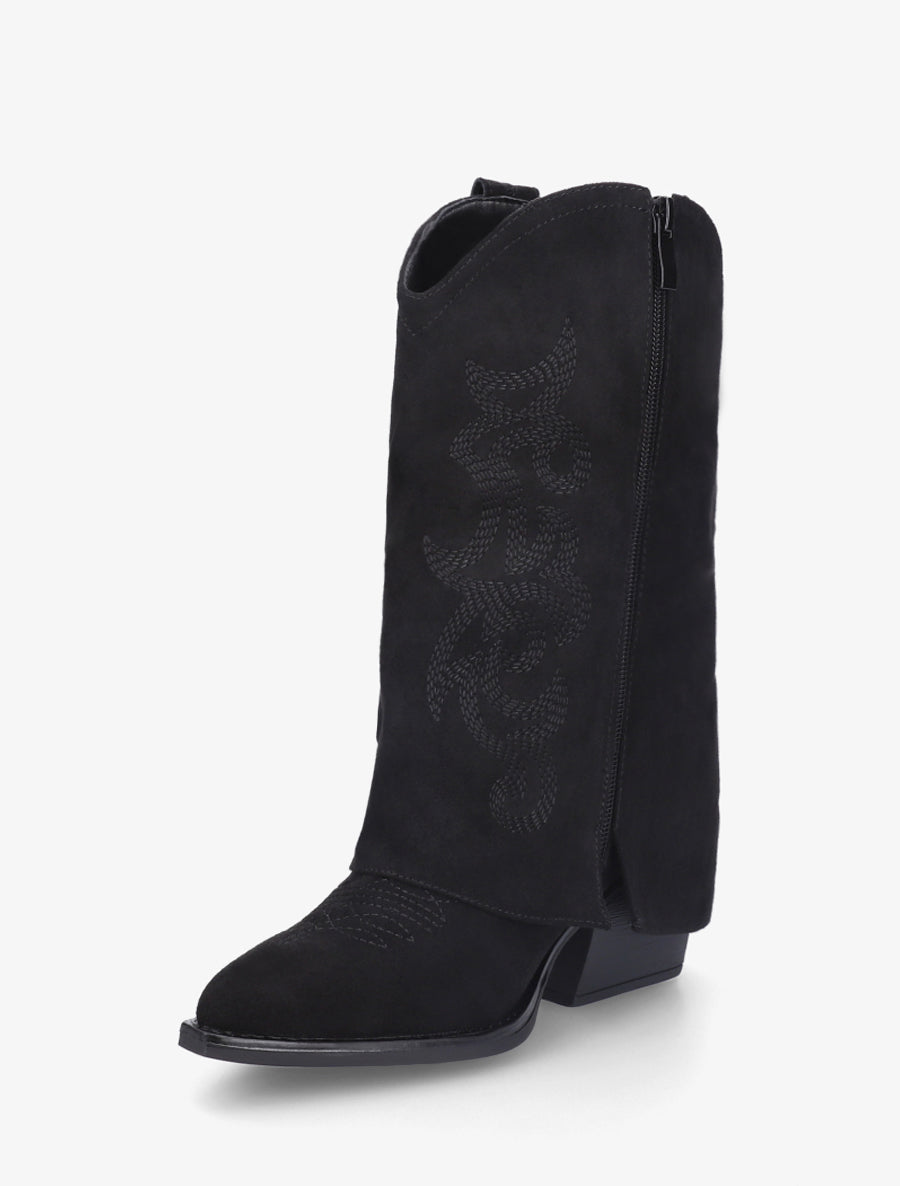 Bottines à revers et sûrpiqures en suédine - Noir - 3