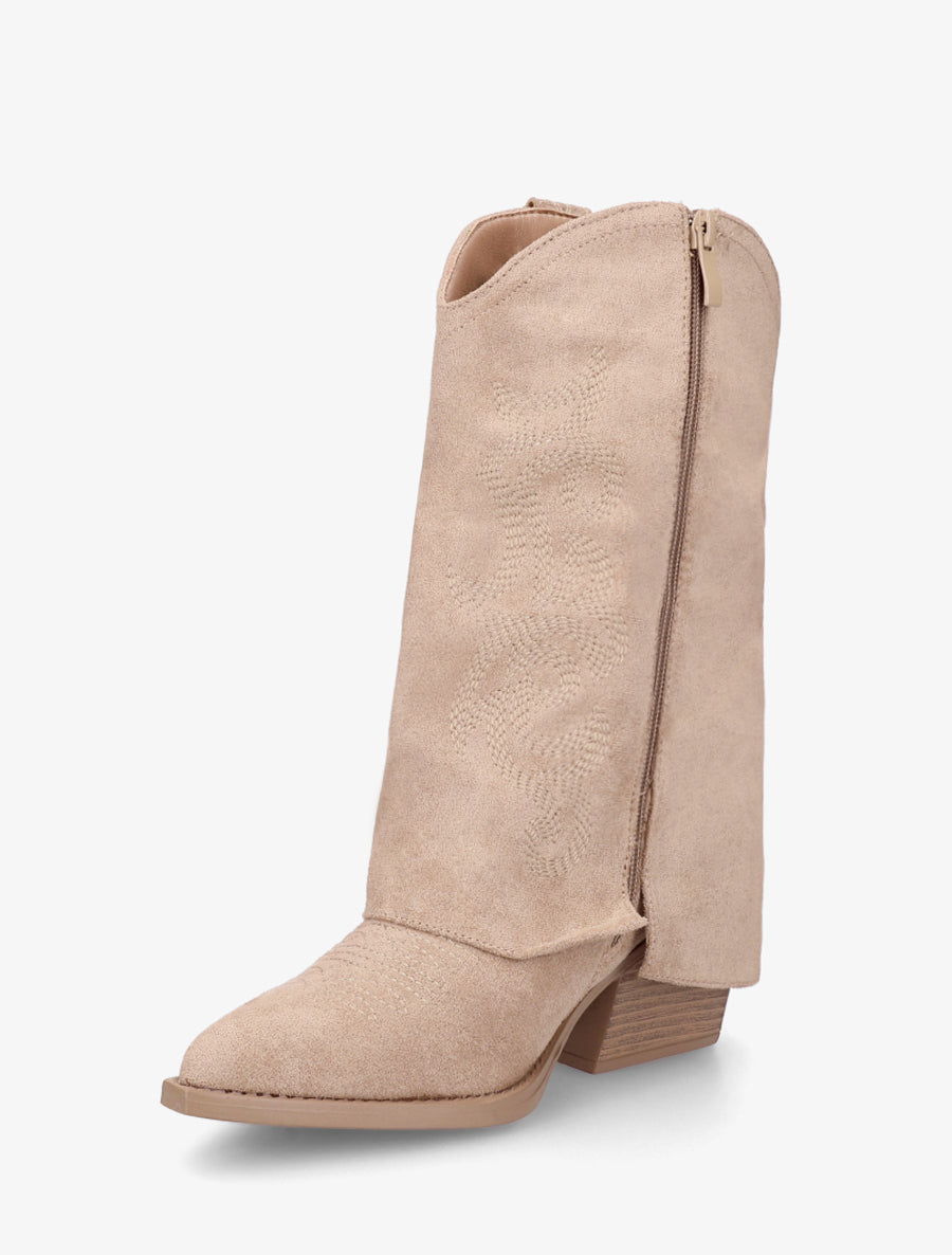 Bottines à revers et sûrpiqures en suédine - Taupe - 3