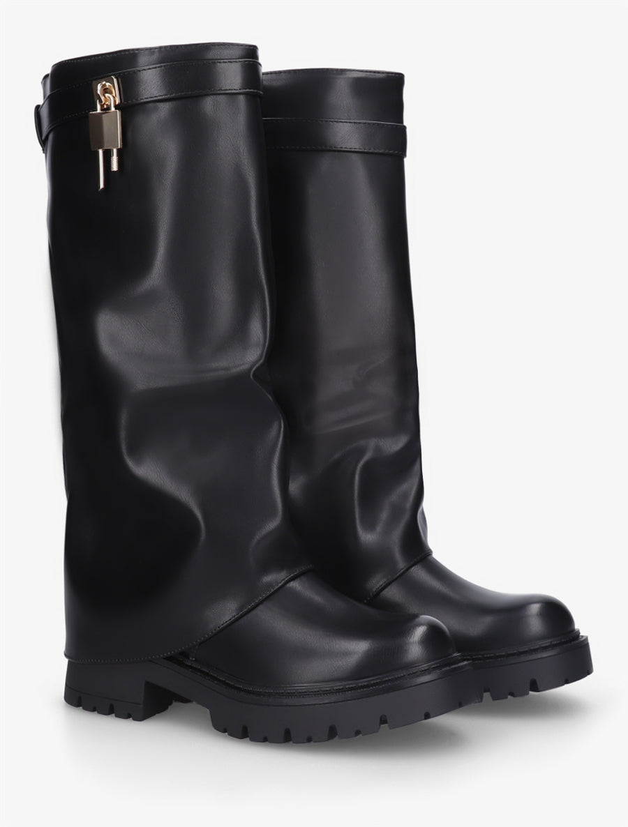 Bottes à revers et empiècement cadenas - Noir - 4