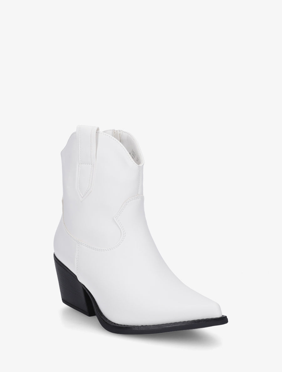 Bottines style santiag en simili - Blanc - 2