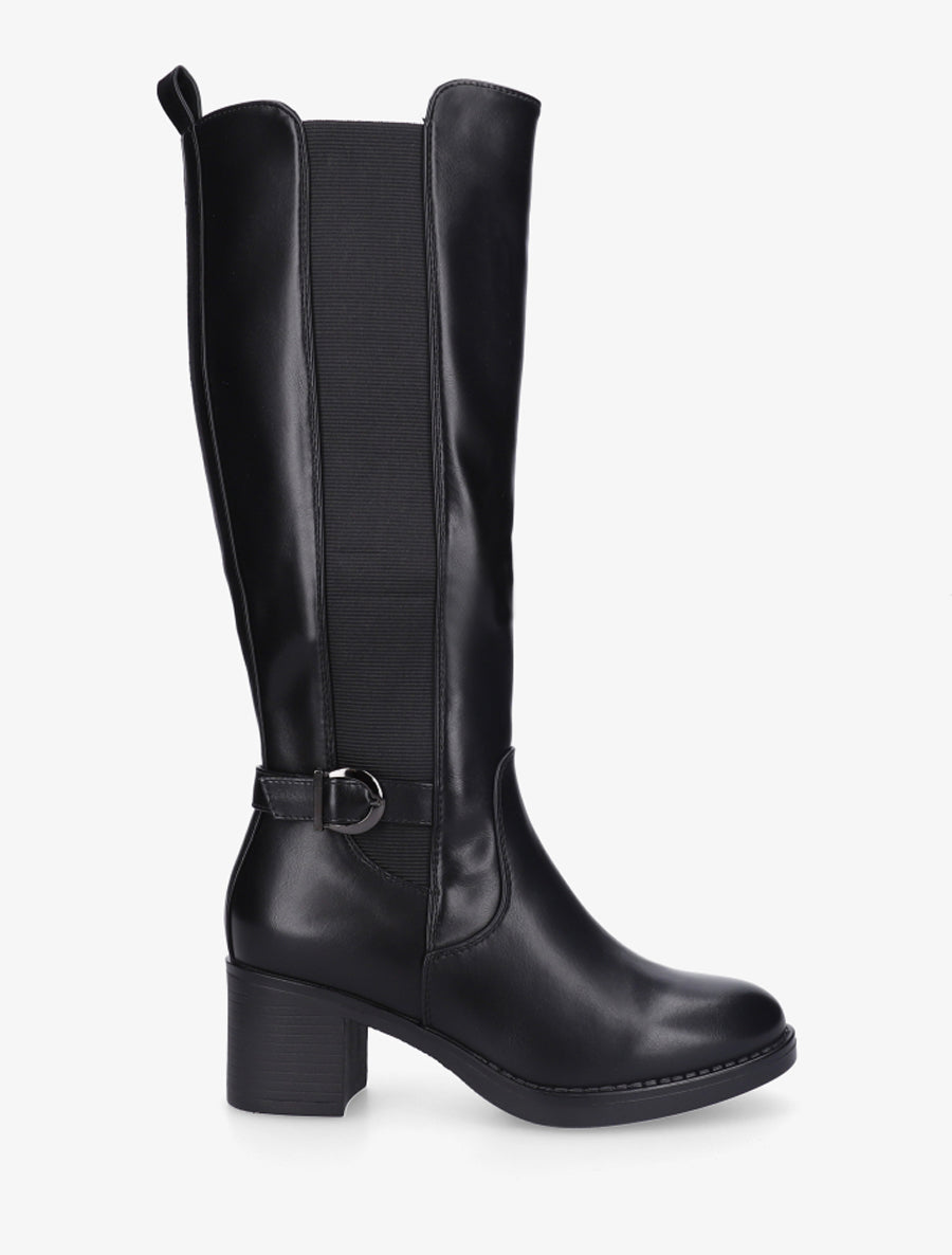 Bottes élastiquées à sangle en simili - Noir - 1