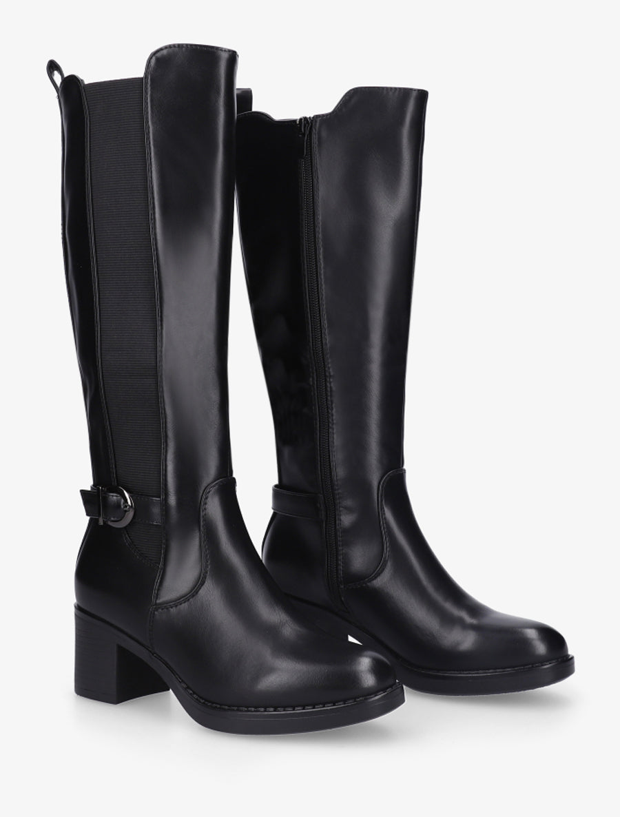 Bottes élastiquées à sangle en simili - Noir - 4