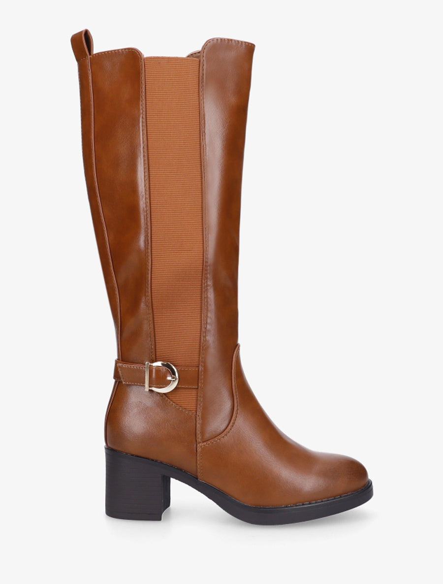 Bottes élastiquées à sangle en simili - Camel - 1