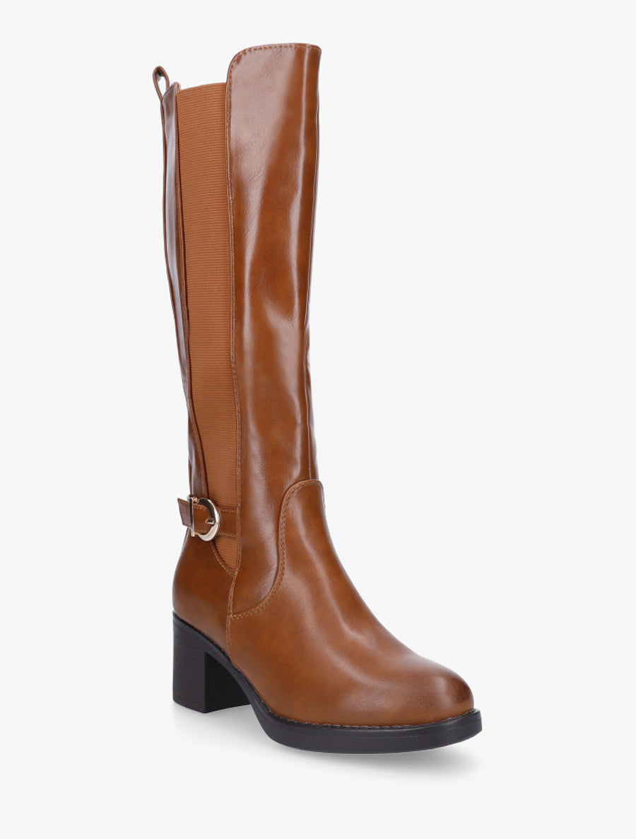 Bottes élastiquées à sangle en simili - Camel - 2