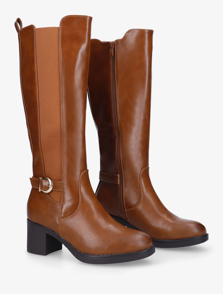 Bottes élastiquées à sangle en simili - Camel - 4