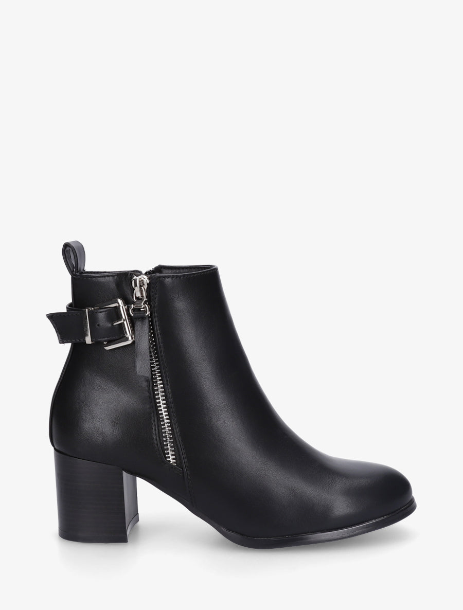 Bottines en simili à zip décoratif - Noir - 1