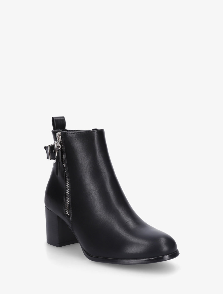 Bottines en simili à zip décoratif - Noir - 2