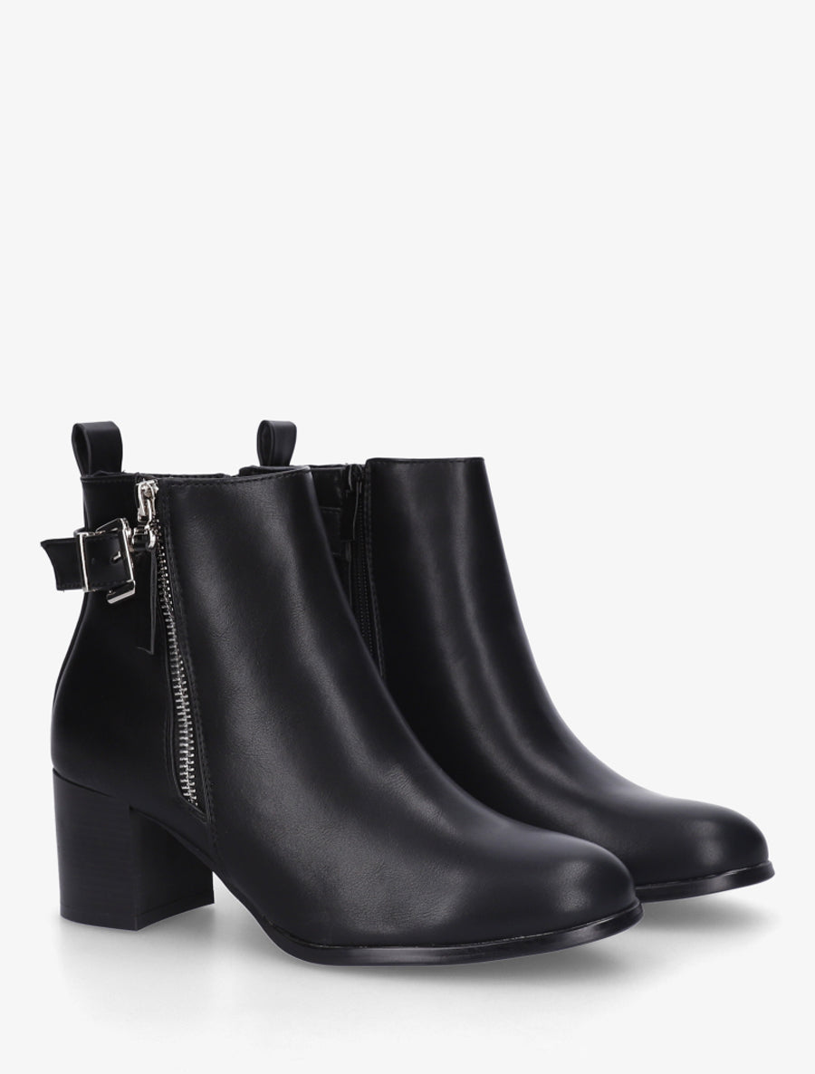 Bottines en simili à zip décoratif - Noir - 4