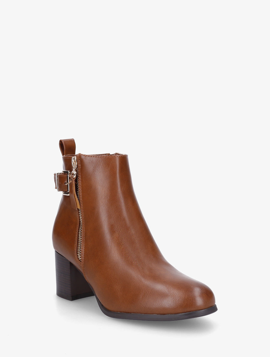 Bottines en simili à zip décoratif - Camel - 2