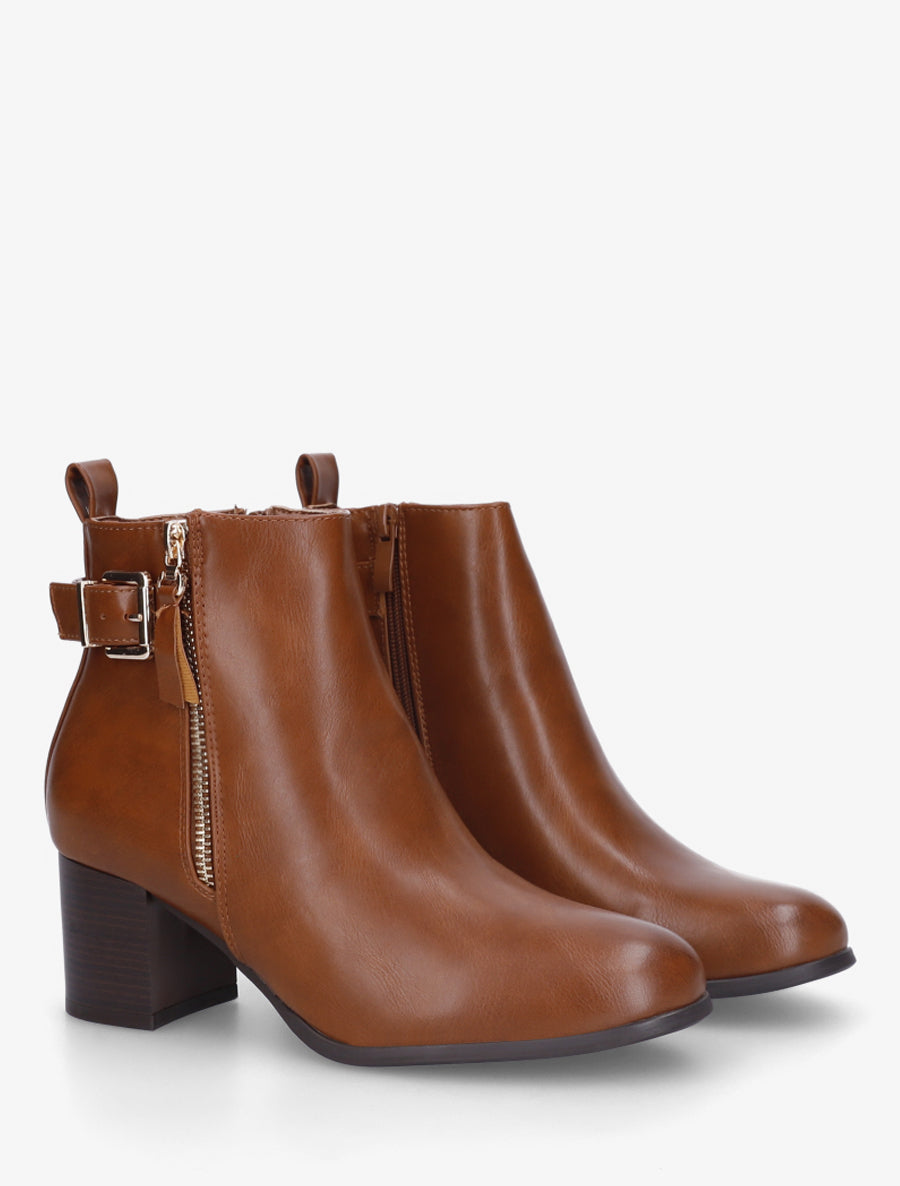 Bottines en simili à zip décoratif - Camel - 4