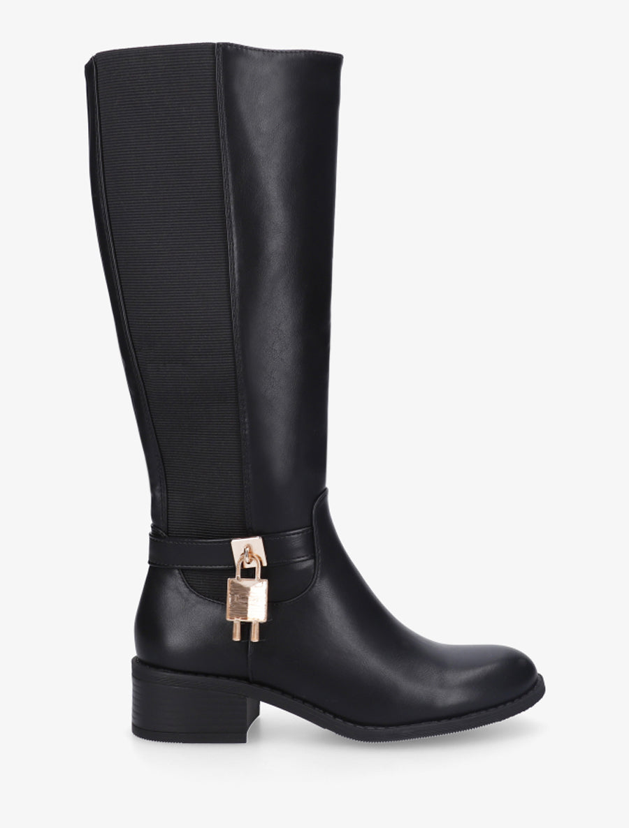 Bottes en simili à empiècement métallique - Noir - 1