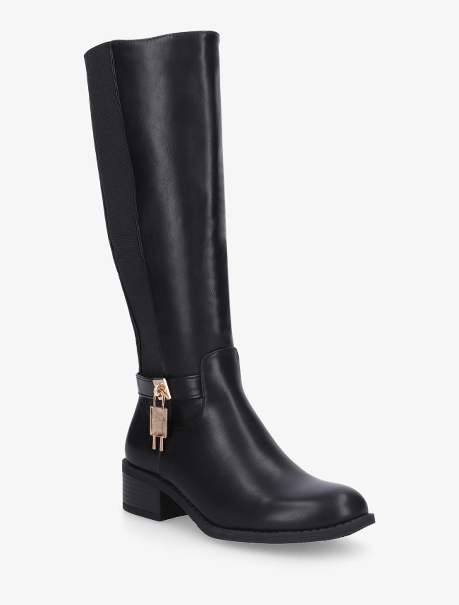 Bottes en simili à empiècement métallique - Noir - 2