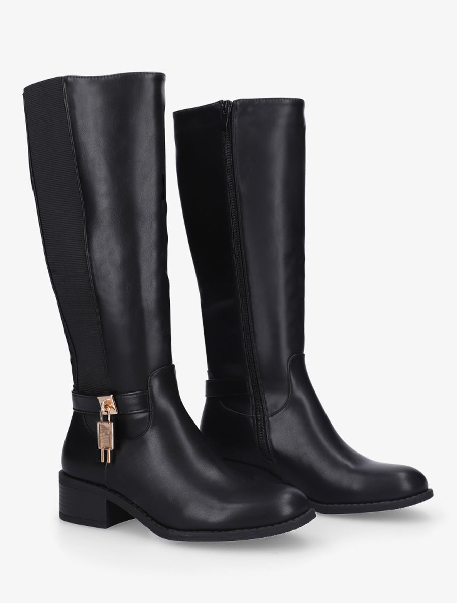 Bottes en simili à empiècement métallique - Noir - 4