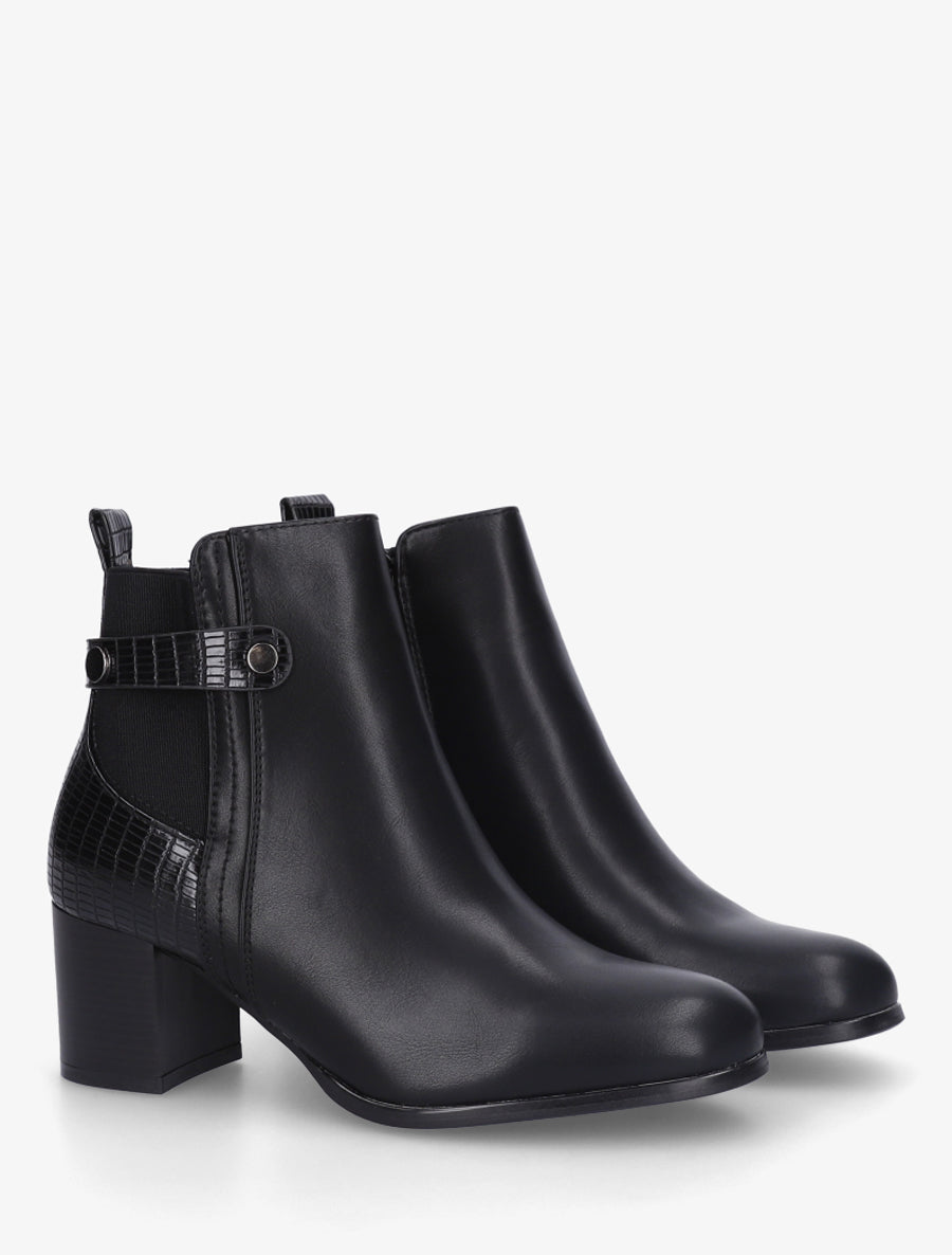 Bottines en simili à contrefort imprimé croco - Noir - 4