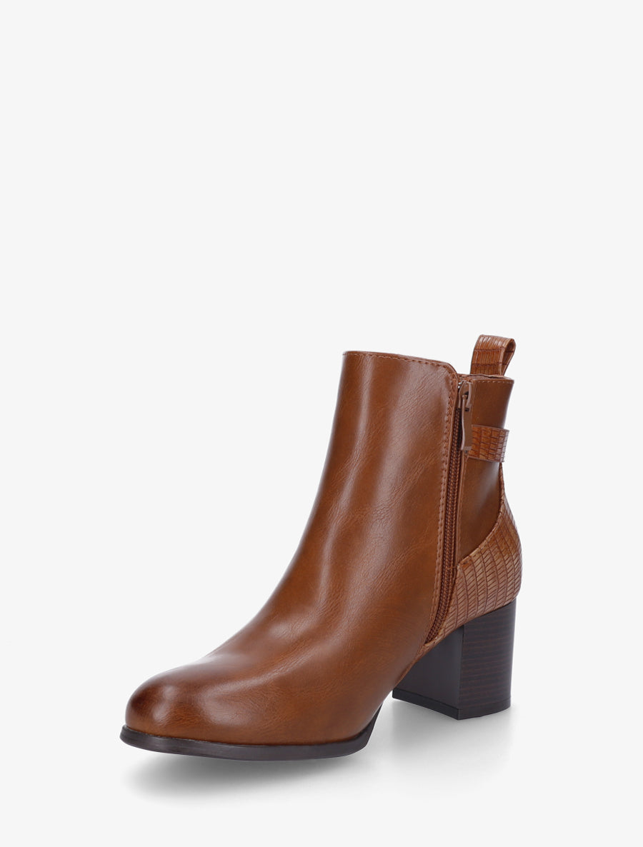 Bottines en simili à contrefort imprimé croco - Camel - 3