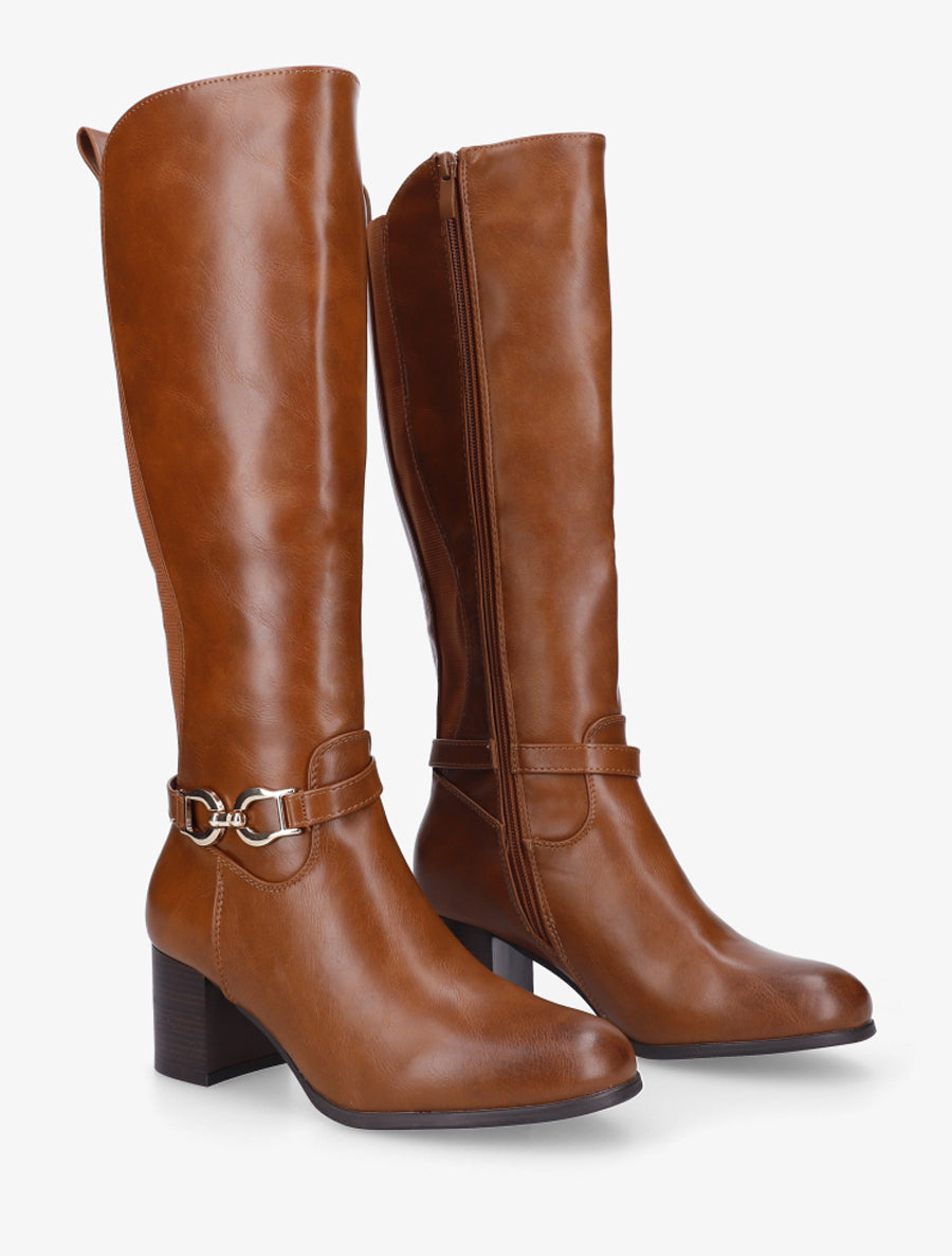 Bottes en simili à boucle décorative - Camel - 4