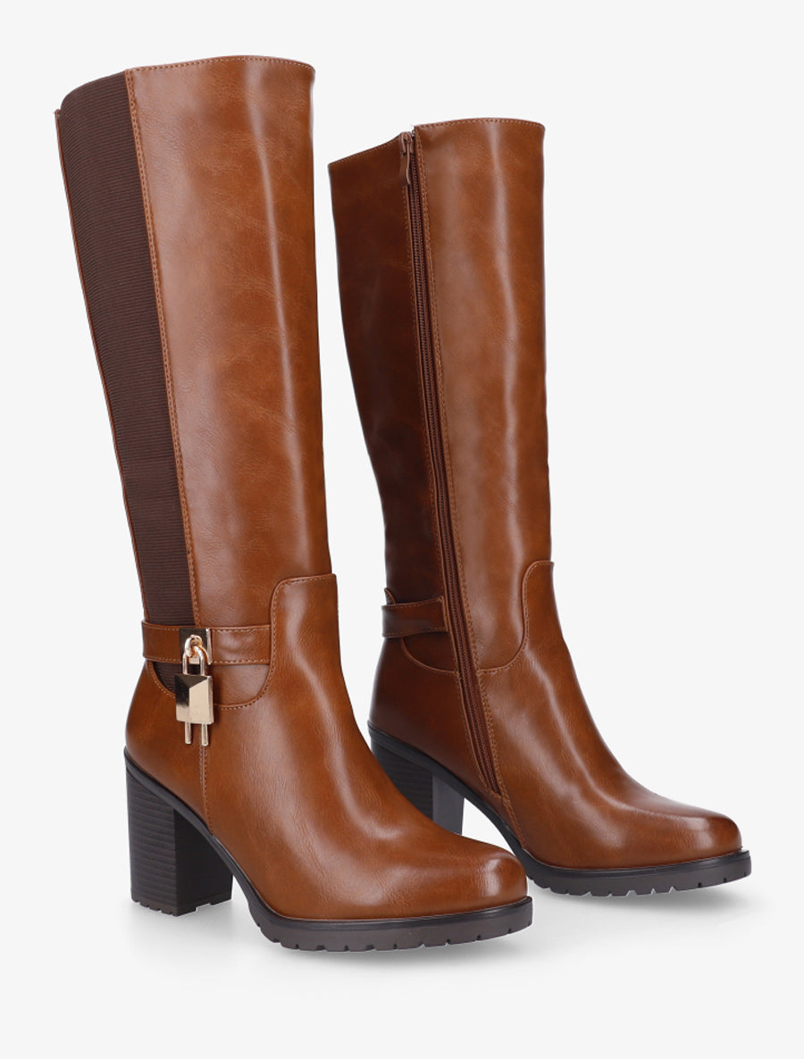 Bottes élastiquées à cadenas décoratif - Camel - 4
