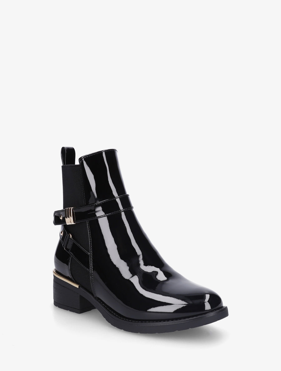 Bottines vernies sanglés à cheville élastiquée - Noir - 2