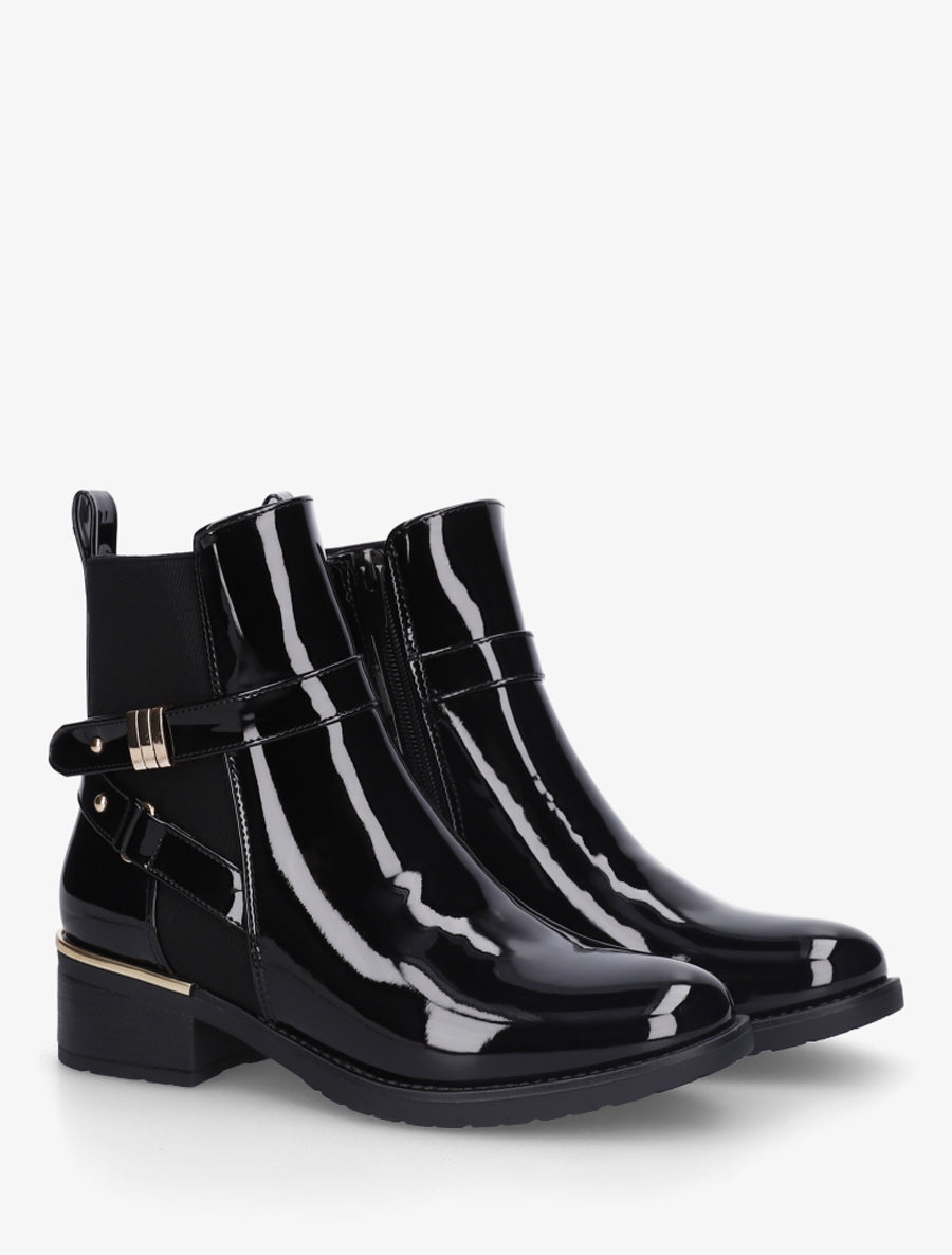 Bottines vernies sanglés à cheville élastiquée - Noir - 4