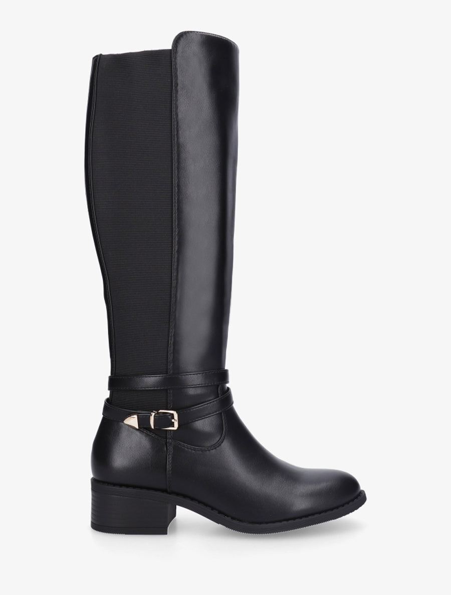 Bottes cavalière en simili à sangle - Noir - 1