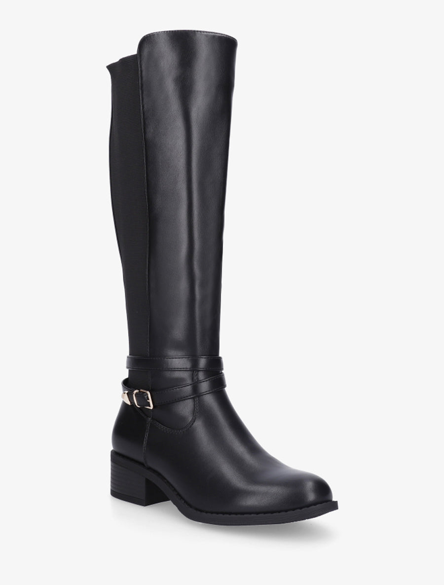 Bottes cavalière en simili à sangle - Noir - 2
