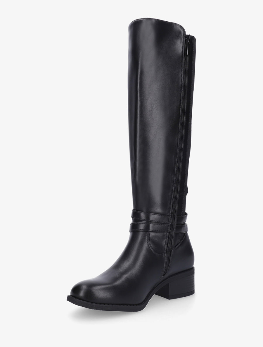 Bottes cavalière en simili à sangle - Noir - 3