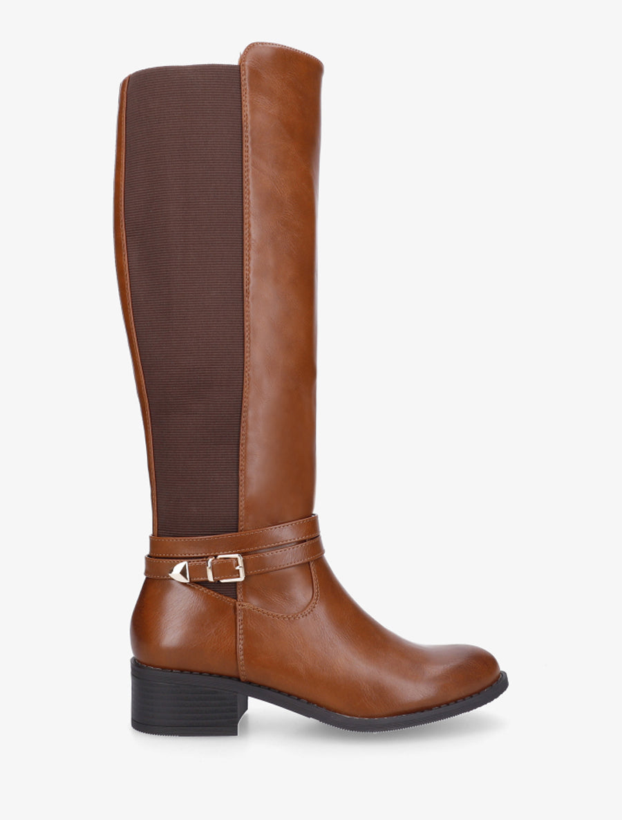Bottes cavalière en simili à sangle - Camel - 1