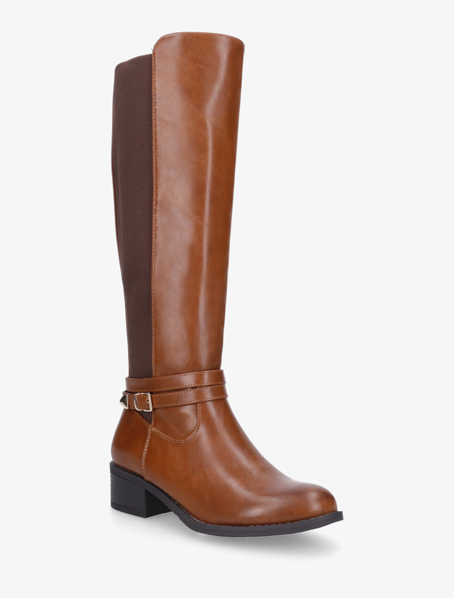 Bottes cavalière en simili à sangle - Camel - 2